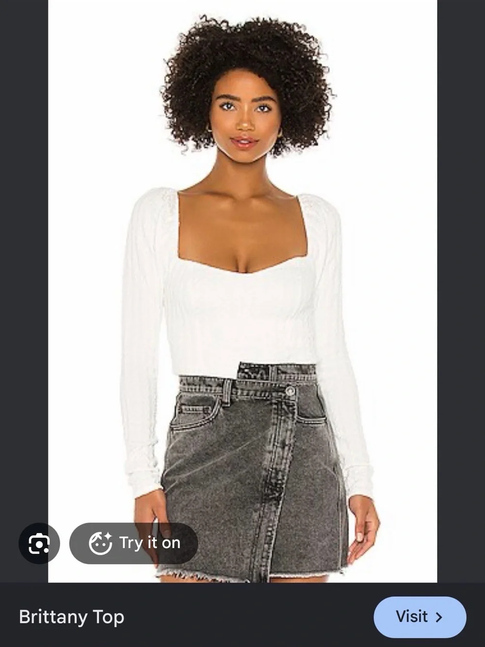 Free People Brittany Cream Textured Puff-Sleeve Sweetheart Top